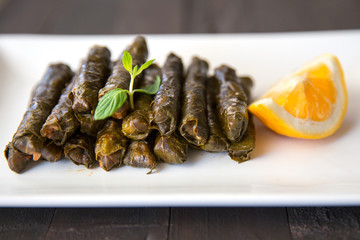 Yaprak sarma, Turkish traditional food, stuffed vine leaves with rice 