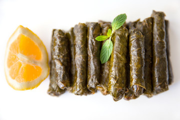 Yaprak sarma, Turkish traditional food, stuffed vine leaves with rice 