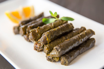Yaprak sarma, Turkish traditional food, stuffed vine leaves with rice 