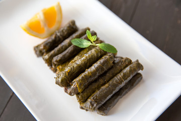 Yaprak sarma, Turkish traditional food, stuffed vine leaves with rice 