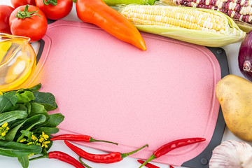 Fresh vegetables melon and grain and oil ingredients / vegetarianism concept poster