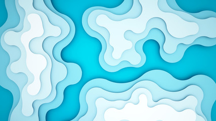 Blue wave for artwork background or backdrop- Wavy blue paper cut style and craft style- Artwork blue wave and empty space for add message - 3D Illustration