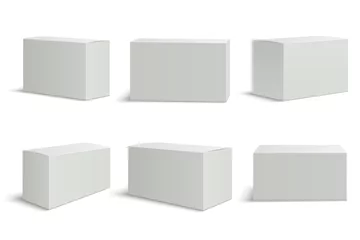 Foto op Canvas White boxes templates. Blank medical box 3d isolated paper packaging. Rectangle carton package vector mockup set © SpicyTruffel