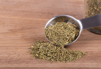 Closeup of a Measuring Spoonful of Chopped Dill Weed