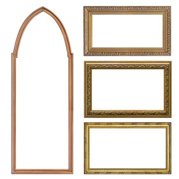 Set of panoramic golden frame for paintings, mirrors or photos