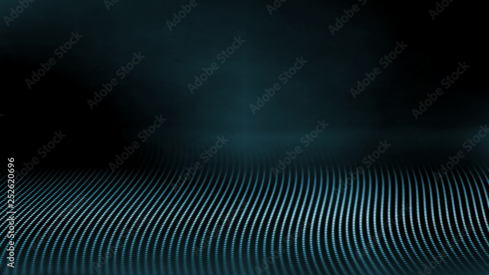 Poster 3d rendering of abstract digital data concept. weaving wall created from glowing colorful dots. for 