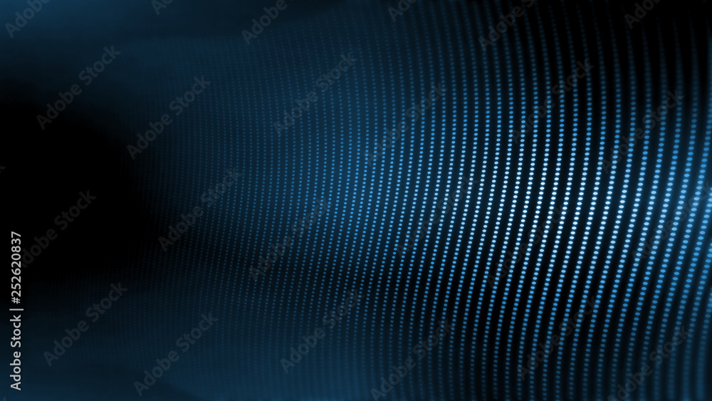 Poster 3d rendering of abstract digital data concept. weaving wall created from glowing colorful dots. for 
