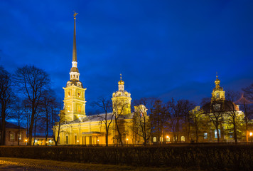 Architectural ensemble The Peter and Paul Cathedral in the evening