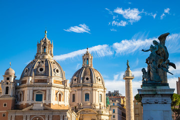 Trajan Column, Catholic churches,, Piazza Venezia, Rome, Italy.