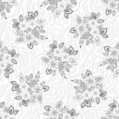 Vector floral ethnic seamless pattern in doodle style with flowers and leaves. Gentle, spring, summer floral background. Lies on an endless texture imitating the skin of an animal