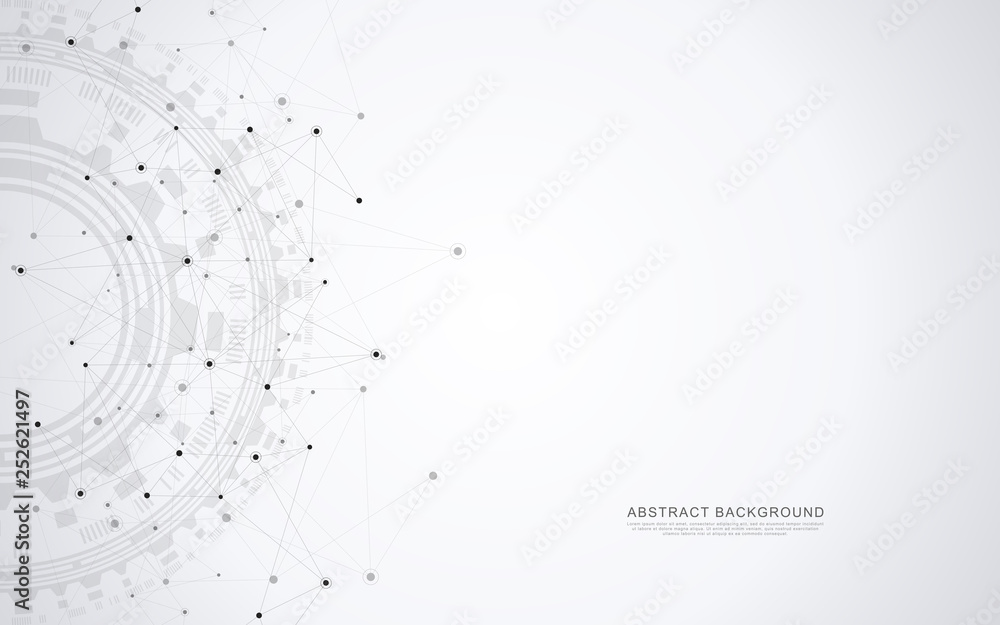 Fototapete Global network connection. Abstract geometric background with connecting dots and lines. Digital technology and communication concept.