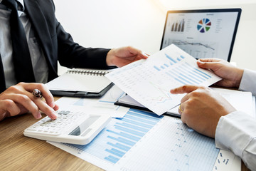 Business creative coworkers team Meeting Discussing showing the results chart and graph Work.