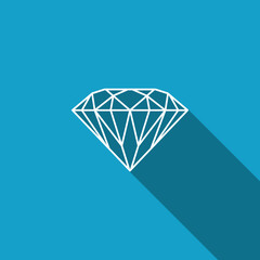 Diamond sign isolated with long shadow. Jewelry symbol. Gem stone. Flat design. Vector Illustration