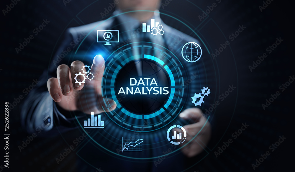 Poster data analysis business intelligence analytics internet technology concept.