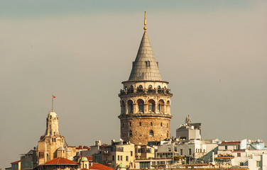 Fototapeta na wymiar Galata Tower İstanbul cityscape in Turkey, Touristic famous architecture place in Karakoy or beyoglu district in İstanbul