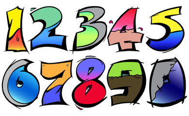 Numeric from 0-9 in graffiti bold stroke vector outline in gradient colors. © Mr. Note19