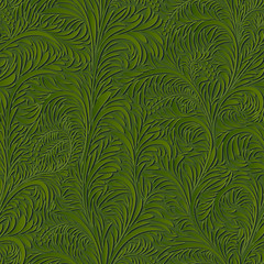 Seamless green floral pattern with leaves and twigs.
