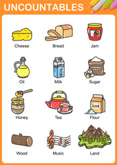 Nouns the can be  uncountable - Worksheet for education.