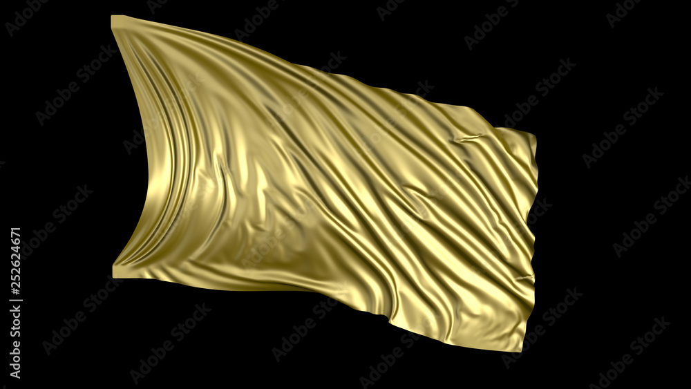 Poster 3d rendering of golden fabric. the fabric develops smoothly in the wind
