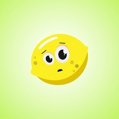 Frightened cartoon lemon symbol. Cute icon of the lemon isolated on green background