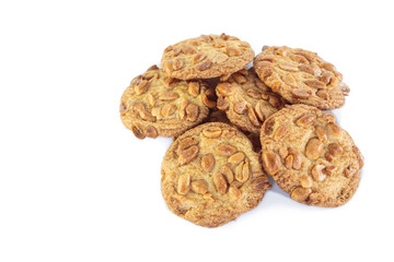 peanut cookie on white background.