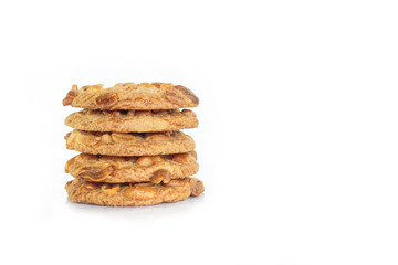 Fototapeta na wymiar pile peanut cookies on white background.