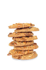 pile peanut cookies on white background.