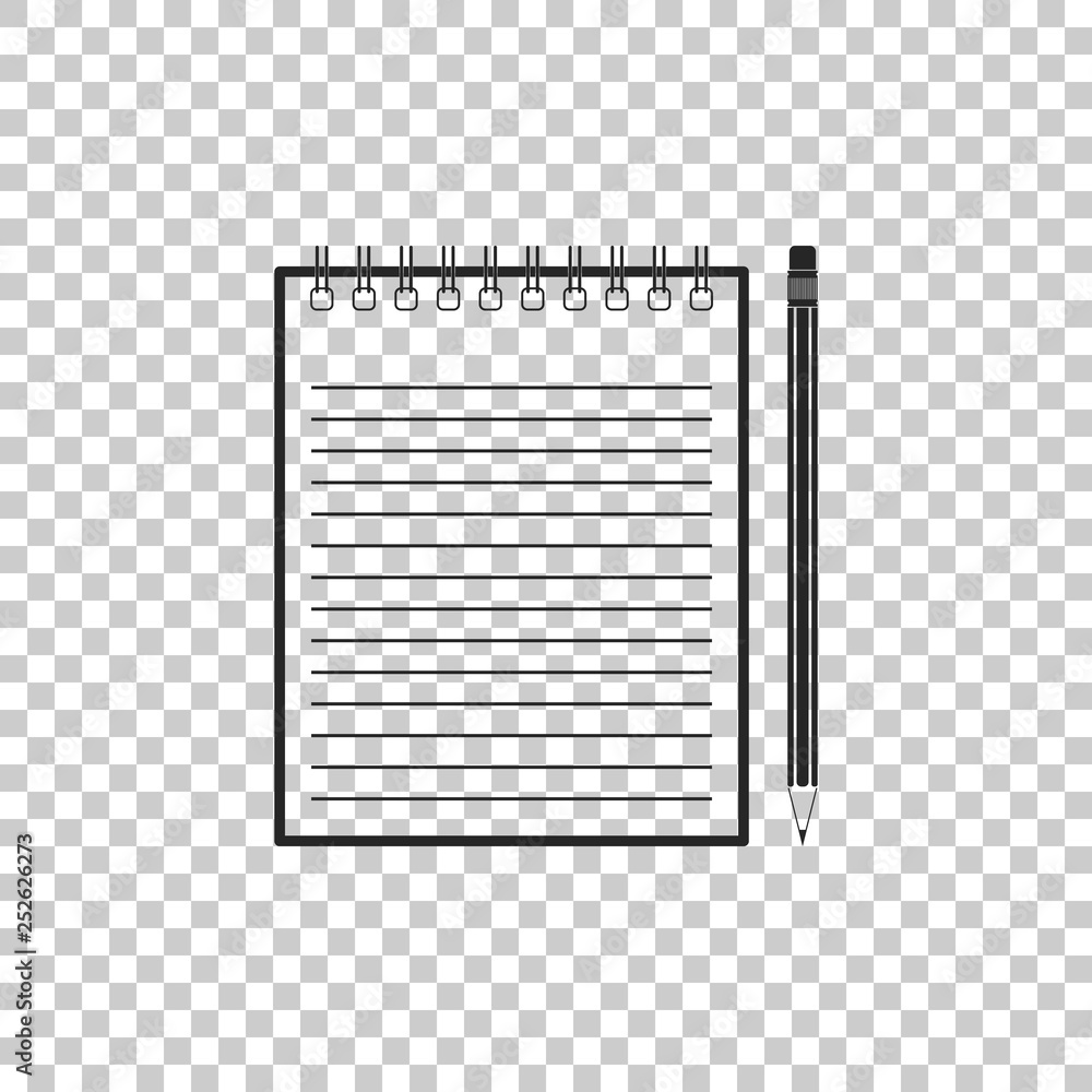 Poster blank notebook and pencil with eraser icon isolated on transparent background. flat design. vector i