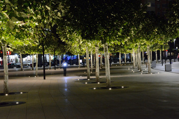 Krasnodar, Russia, night city, stadium, park, trees, moon, moonlight, people, light, water, fountains, sky, city, night, water, sky, skyline, park, reflection, architecture, lake, urban, pond, citysca