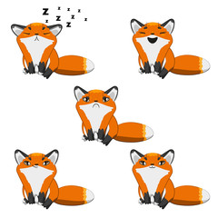 Fototapeta premium Fox. Cartoon animal. Emotion set, chagrin, sticker, emoji, smiley, character. Cute red fox. Stock Vector illustration. White background. Transparency. Print