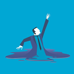 Businessman melts, drowns. Vector concept illustration