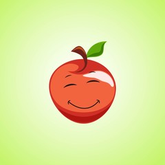 Red Simple Smiling apple with closed eyes Cartoon Character. Cute smiling moon icon isolated on green background