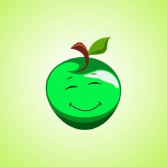 Green Simple Smiling apple with closed eyes Cartoon Character. Cute smiling moon icon isolated on green background