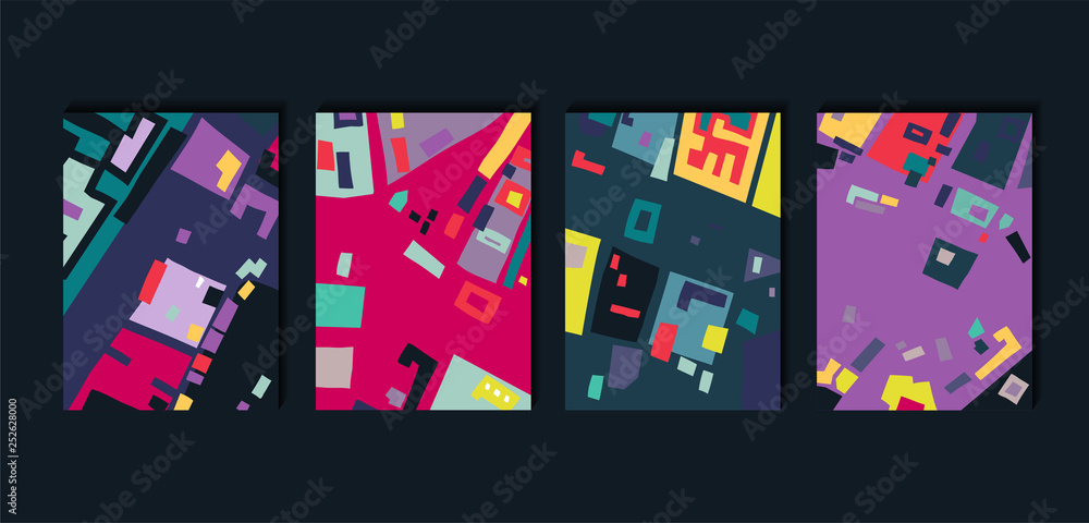 Poster vector set of rectangular abstract backgrounds based of city map. for posters, presentations