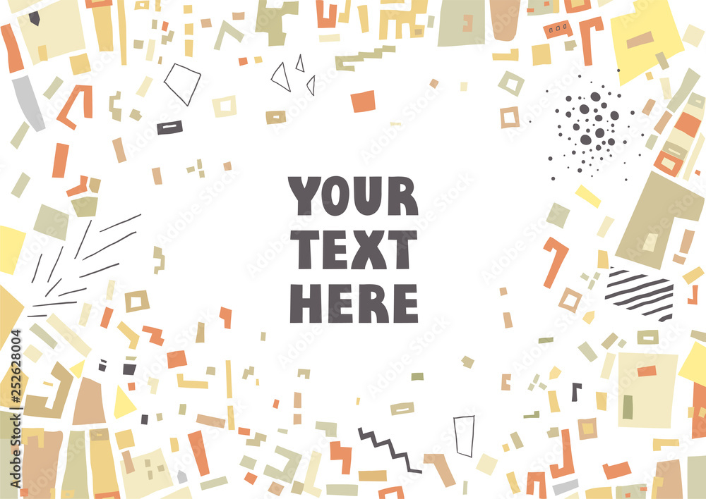 Poster vector template of rectangular card with polygons and place for text. beige palette