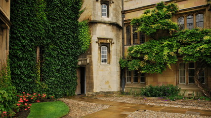 Fototapeta na wymiar Detail of the entrance into the university campus building. Cambridge, England.