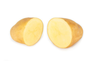 potato cut half on white background.