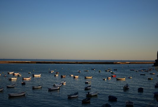 Barquitos pesqueros en la bah&iacute;a de C&aacute;diz
