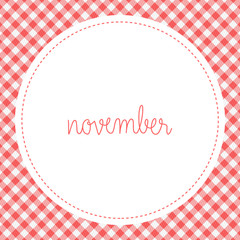 November hand drawn lettering on red and white square background