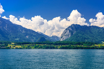 Clear transparent azure Lake Thun, Thunersee, Bern, Switzerland