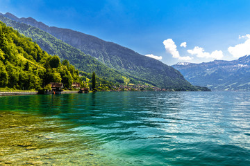 Naklejka na ściany i meble Clear transparent azure Lake Thun, Thunersee, Bern, Switzerland