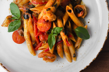 Italian Pasta with shrimp in tomato sauce