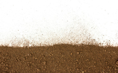 Dirty earth on white background. Natural soil texture