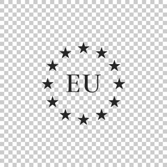 Flag of European Union icon isolated on transparent background. EU circle symbol. Waving EU flag. Flat design. Vector Illustration