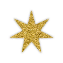 Gold Star With Bland Shadows Isolated On White Background. Winner Badge. Quality Icon. Abstract Golden Glitter Texture. Vector Illustration, Eps 10. 
