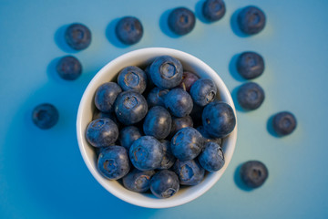 Blueberries in white pot. Fresh Blueberries.