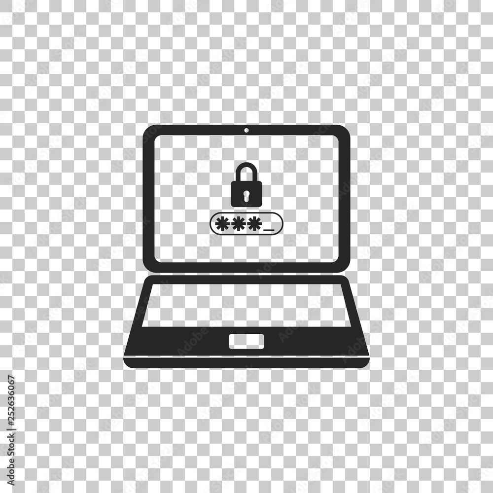 Poster laptop with lock and password form page on screen icon isolated on transparent background. laptop wi