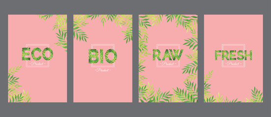 Eco, bio pink- green vertical cards templates, universal design for your product