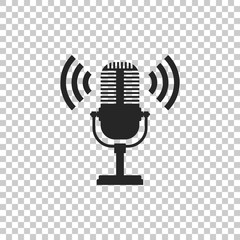 Microphone icon isolated on transparent background. On air radio mic microphone. Speaker sign. Flat design. Vector Illustration