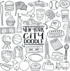 New York City USA Traditional Doodle Icons Sketch Hand Made Design Vector